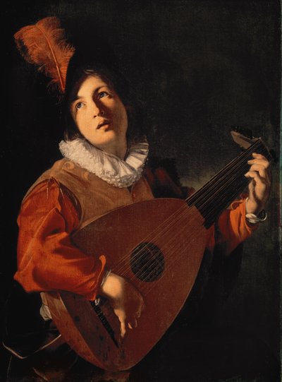 Young Man with a Lute by Bartolomeo Manfredi